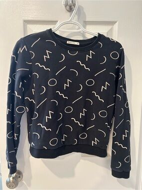 Marine Layer Black Sweatshirt with Cream Geometric Print
